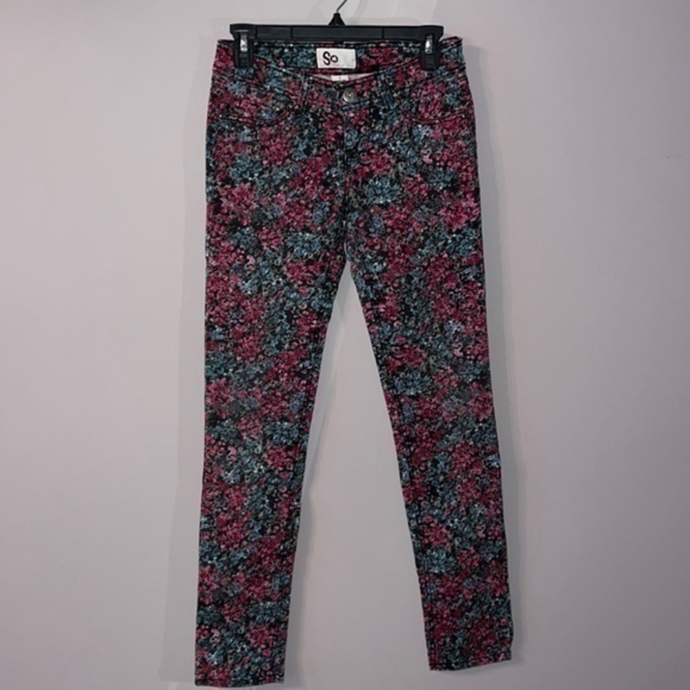 Blue pink and gray flower jeggings size 3 SO